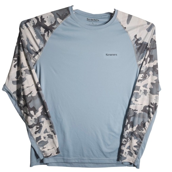 SIMMS Fishing Products L Long Sleeve Crew Neck Camo Raglan Fishing Shirt Top - Picture 1 of 9